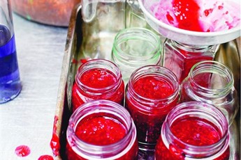 Raspberry and violet jam