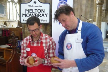 Lucus Hollweg judge the Melton Mowbray Pork Pie class